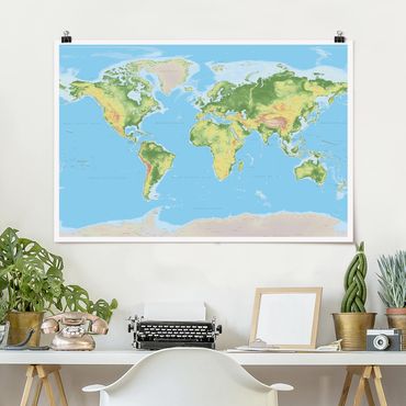 Plakat - Fizyczna mapa świata