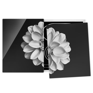 Szklana płyta ochronna na kuchenkę - Dahlia czarno-biały