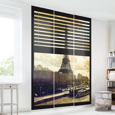 Zasłony panelowe zestaw - Zasłony widokowe na okna - Paryż Wieża Eiffla Zachód słońca