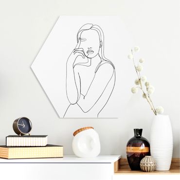 Obraz heksagonalny z Forex - Line Art Kobieta zamyślona czarno-biały