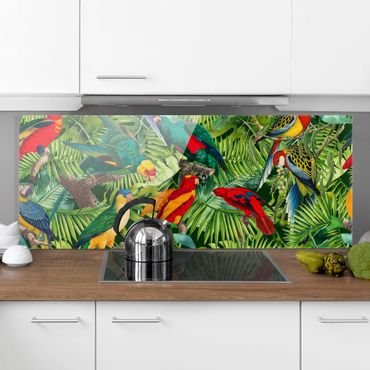 Panel szklany do kuchni - Colourful Collage - Parrots In The Jungle