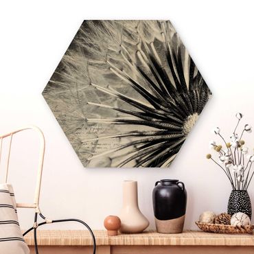 Obraz heksagonalny z drewna - Dandelion czarno-biały