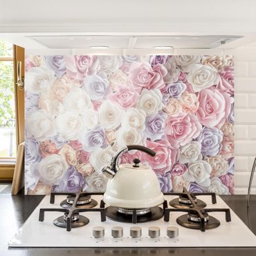 Panel szklany do kuchni - Pastelowe papierowe róże artystyczne