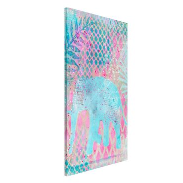 Tablica magnetyczna - Kolorowy kolaż - słoń w kolorze niebieskim i różowym