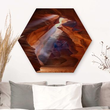 Obraz heksagonalny z drewna - Gra świateł w Kanionie Antylopy
