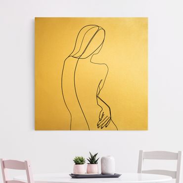 Złoty obraz na płótnie - Line Art Kobieta z tyłu czarno-biały