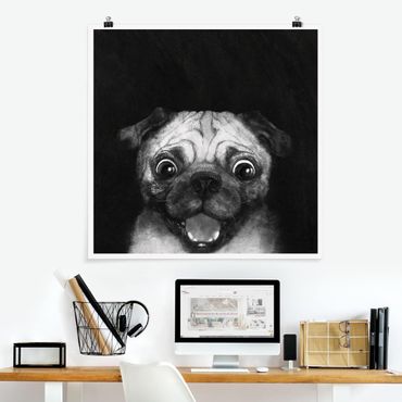 Plakat - Ilustracja pies Pug malarstwo na czarno-biały
