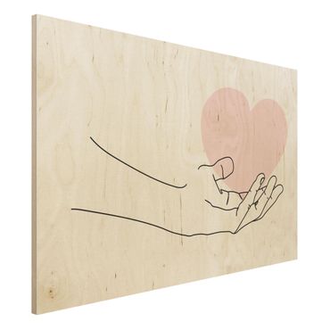 Obraz z drewna - Ręka z sercem Line Art