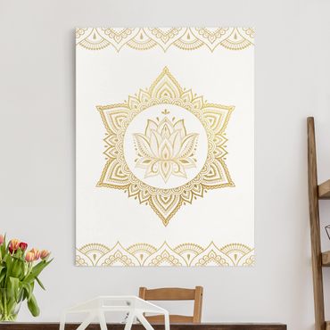 Obraz na płótnie - Mandala Lotus Ilustracja Ornament z białego złota