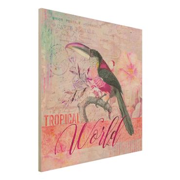 Obraz z drewna - Kolaż w stylu vintage - Tropical World Tucan