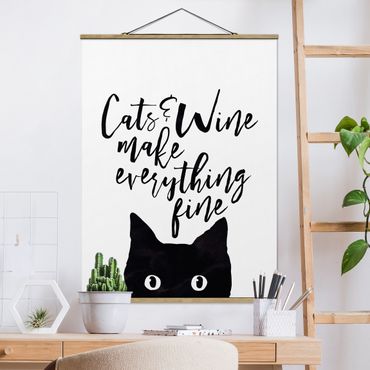Plakat z wieszakiem - Koty i wino sprawiają, że wszystko jest w porządku