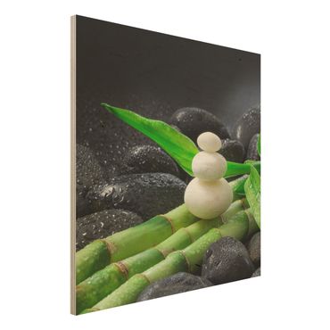 Obraz z drewna - Białe kamienie na bambusie