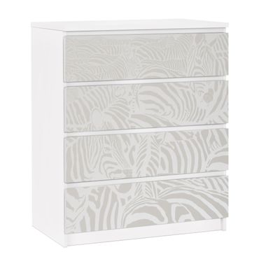 Okleina meblowa IKEA - Malm komoda, 4 szuflady - Nr DS4 Zebra Stripe Jasnoszary