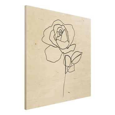 Obraz z drewna - Line Art Róża czarno-biały