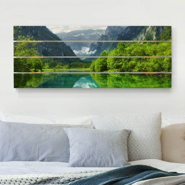 Obraz z drewna - Jezioro górskie z odbiciem