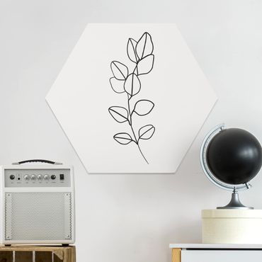 Obraz heksagonalny z Forex - Line Art Gałązka liści czarno-biały