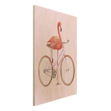 Obraz z drewna - Flamingo z rowerem