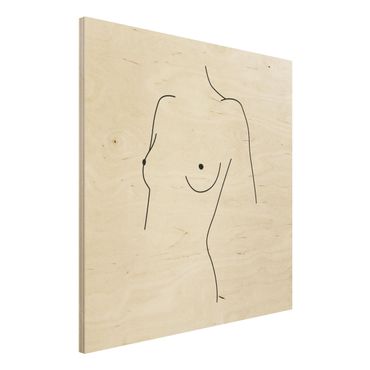 Obraz z drewna - Line Art Nagi biust kobiety czarno-biały