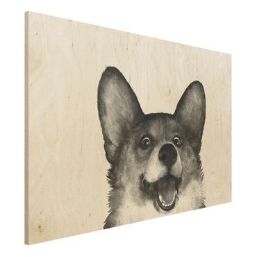 Obraz z drewna - Ilustracja pies Corgi Biało czarne malarstwo