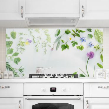 Panel szklany do kuchni - Zioła i kwiaty
