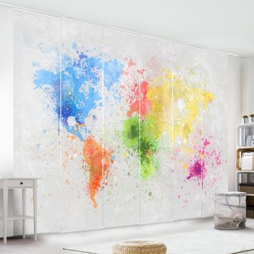 Zasłony panelowe zestaw - Mapa świata z kolorowym rozbryzgiem
