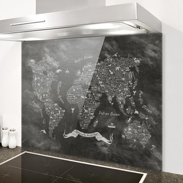 Panel szklany do kuchni - Kredka typograficzna Mapa świata