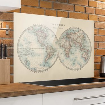 Panel szklany do kuchni - Mapa świata w stylu vintage Dwie półkule
