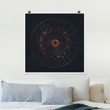 Plakat - Astrologia 12 znaków zodiaku Niebieskie złoto