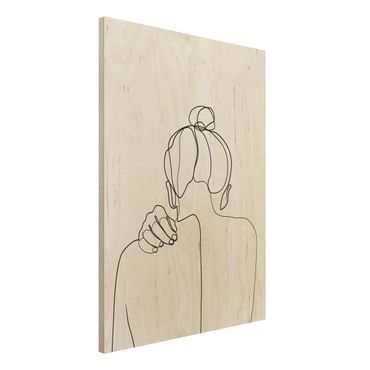 Obraz z drewna - Line Art Kobieta na szyi czarno-biały