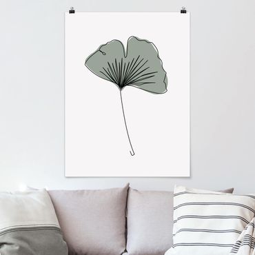 Plakat - Line Art z liśćmi miłorzębu