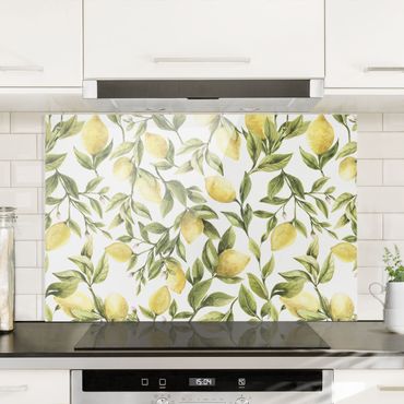 Panel szklany do kuchni - Fruity Lemons With Leaves