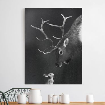 Obraz na płótnie - Ilustracja Jeleń i zając Czarno-biały obraz