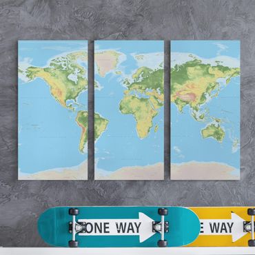 Obraz na płótnie 3-częściowy - Fizyczna mapa świata