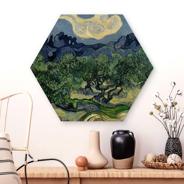 Obraz heksagonalny z drewna - Vincent van Gogh - Drzewa oliwne