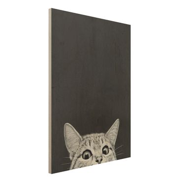 Obraz z drewna - Ilustracja kot czarno-biały rysunek