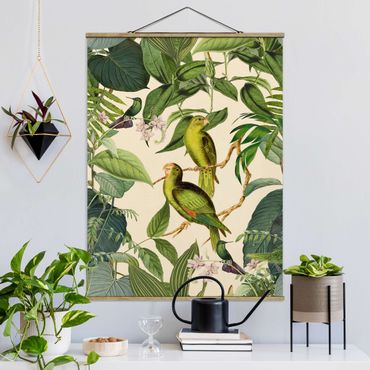Plakat z wieszakiem - Kolaże w stylu vintage - Papugi w dżungli