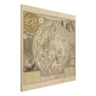 Obraz z drewna - zabytkowa antyczna mapa gwiaździsta