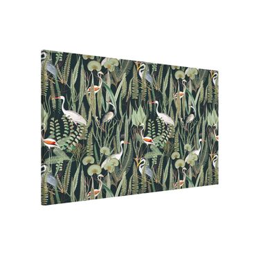 Tablica magnetyczna - Flamingi i bociany z roślinami na zielonym tle