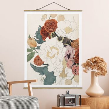 Plakat z wieszakiem - Rysunek bukietu kwiatów w czerwieni i sepii