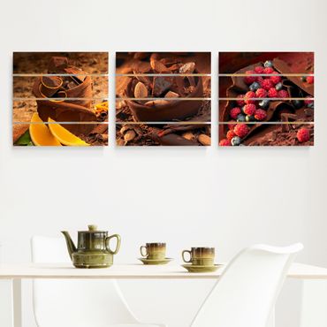 Obraz z drewna 3-częściowy - Czekolada z owocami i migdałami