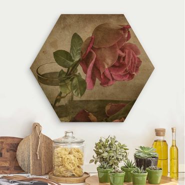 Obraz heksagonalny z drewna - Łza róży