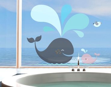 Naklejka na okno - Wesołe wieloryby