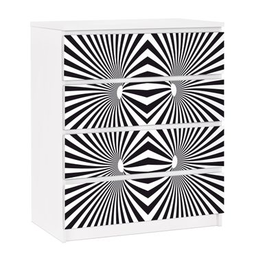 Okleina meblowa IKEA - Malm komoda, 4 szuflady - Psychedeliczny czarno-biały wzór