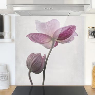 Panel szklany do kuchni - Anemony w kolorze różowym