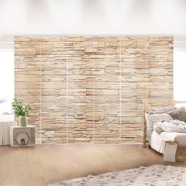 Zasłony panelowe zestaw - Asian Kamienna ściana- duży, jasny kamienny mur z domowych kamieni