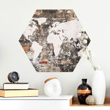 Obraz heksagonalny z Alu-Dibond - Stara ścienna mapa świata