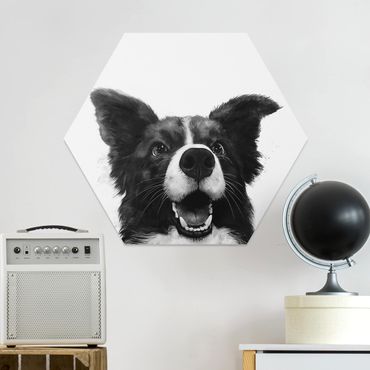 Obraz heksagonalny z Forex - Ilustracja pies Border Collie czarno-biały malarstwo