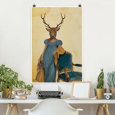Plakat - Portret zwierzęcia - Dama z czerwonym jeleniem