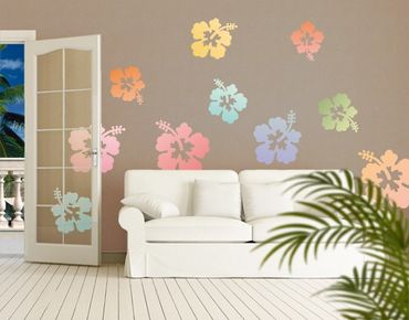 Naklejka na ścianę - Nr 547 Kwiaty hibiskusa w pastelach