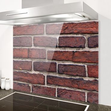 Panel szklany do kuchni - Czerwona ściana z kamienia łupanego